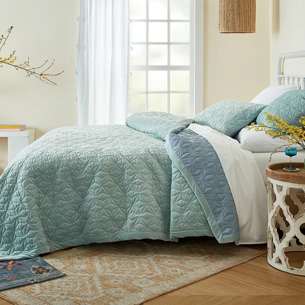 Wild Sage Vanessa Velvet 2-Piece Twin/Twin XL Quilt Set in Ether Blue NWT